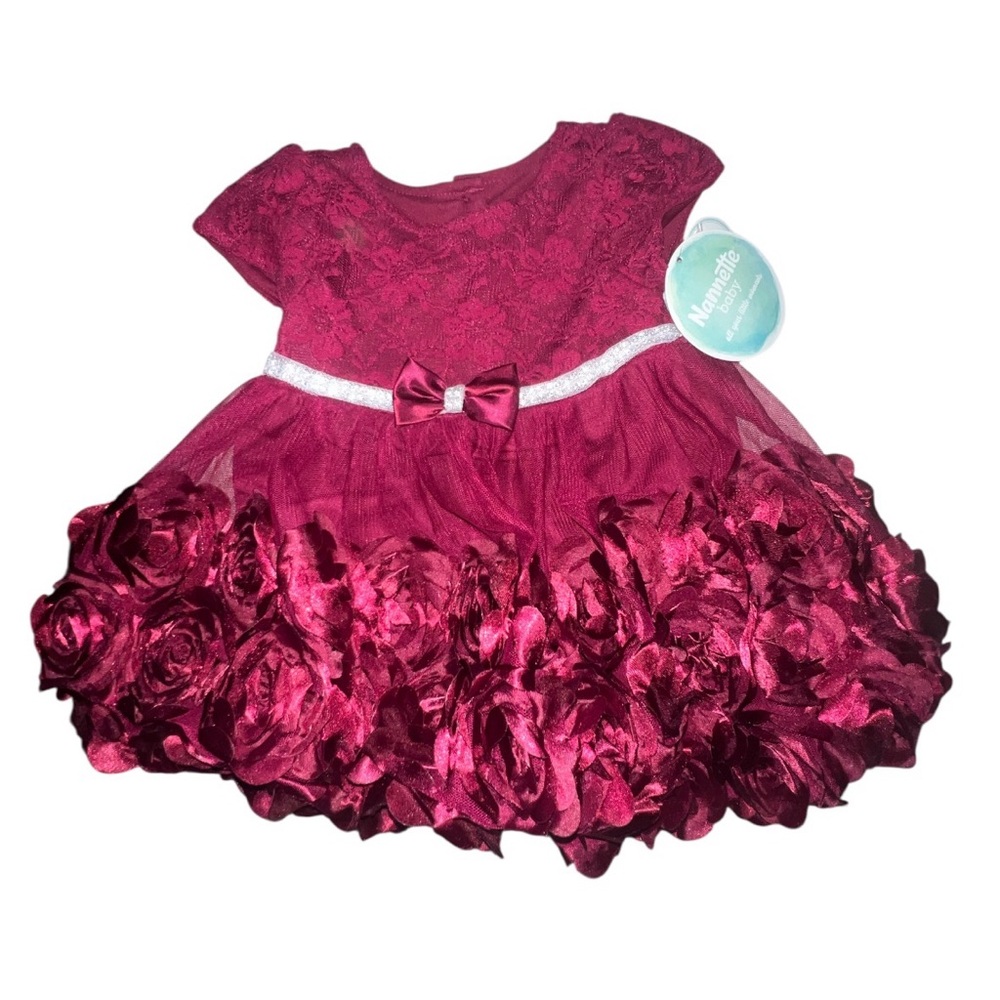 NWT Nannette Baby Burgundy Rosette Dress 12M